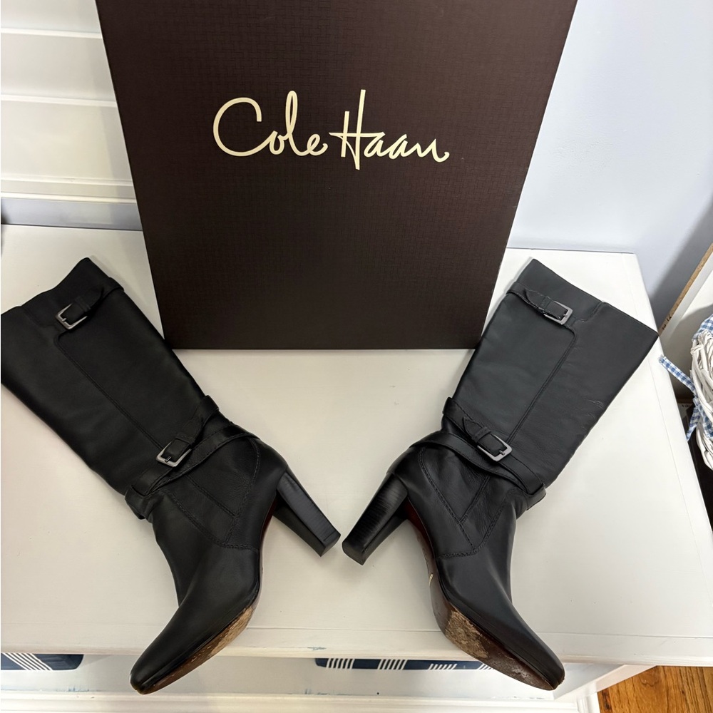 Cole Haan Women's Phoenix Air Tall  Black Heeled Boots